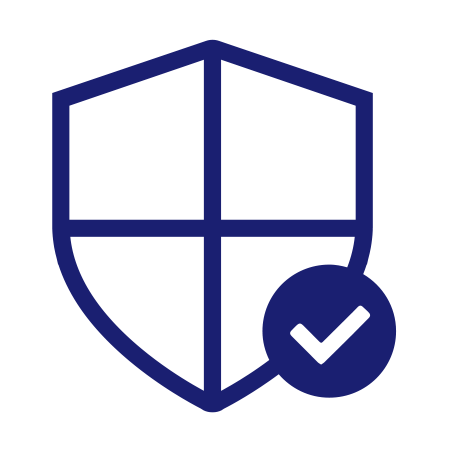 Illustration of a shield with a checkmark in the corner representing trusted transactions.