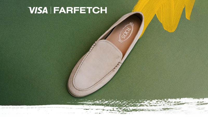 image of shoe and Visa + Farfetch logo